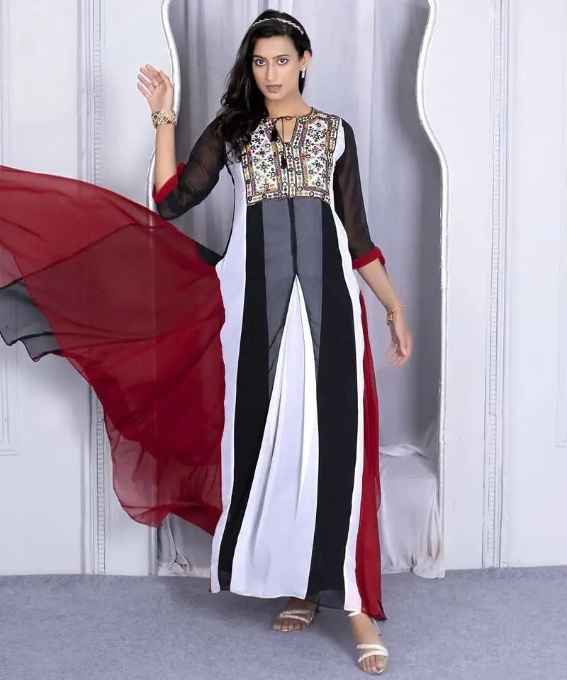 Multicolor embroidered georgette asymmetrical kurta