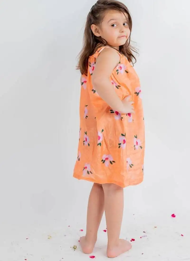 Orange printed cotton dress
