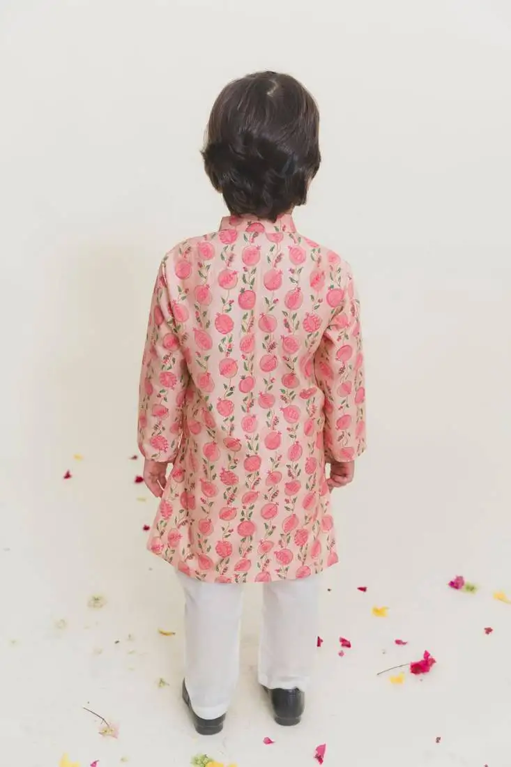 Peach printed cotton kurta pyjama