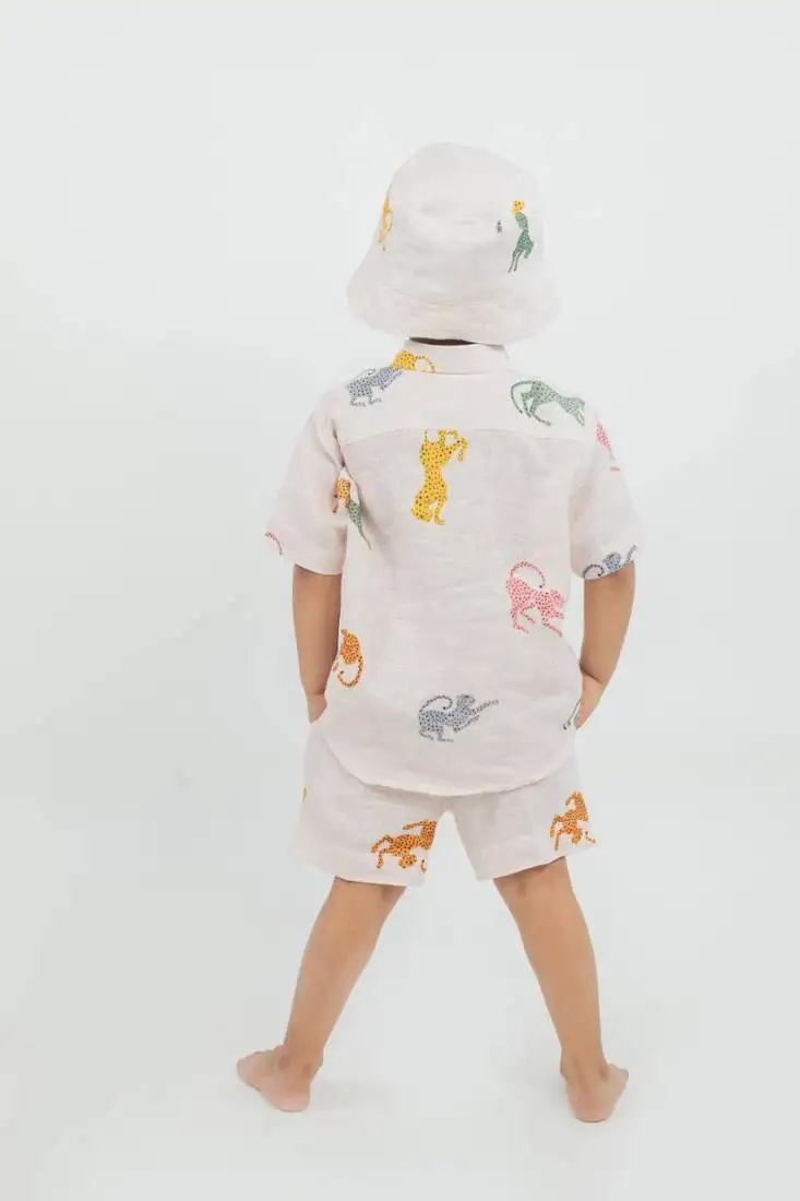 Pink printed linen co ord set with cap