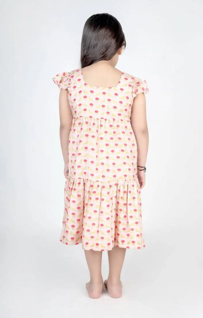 Peach printed cotton dress