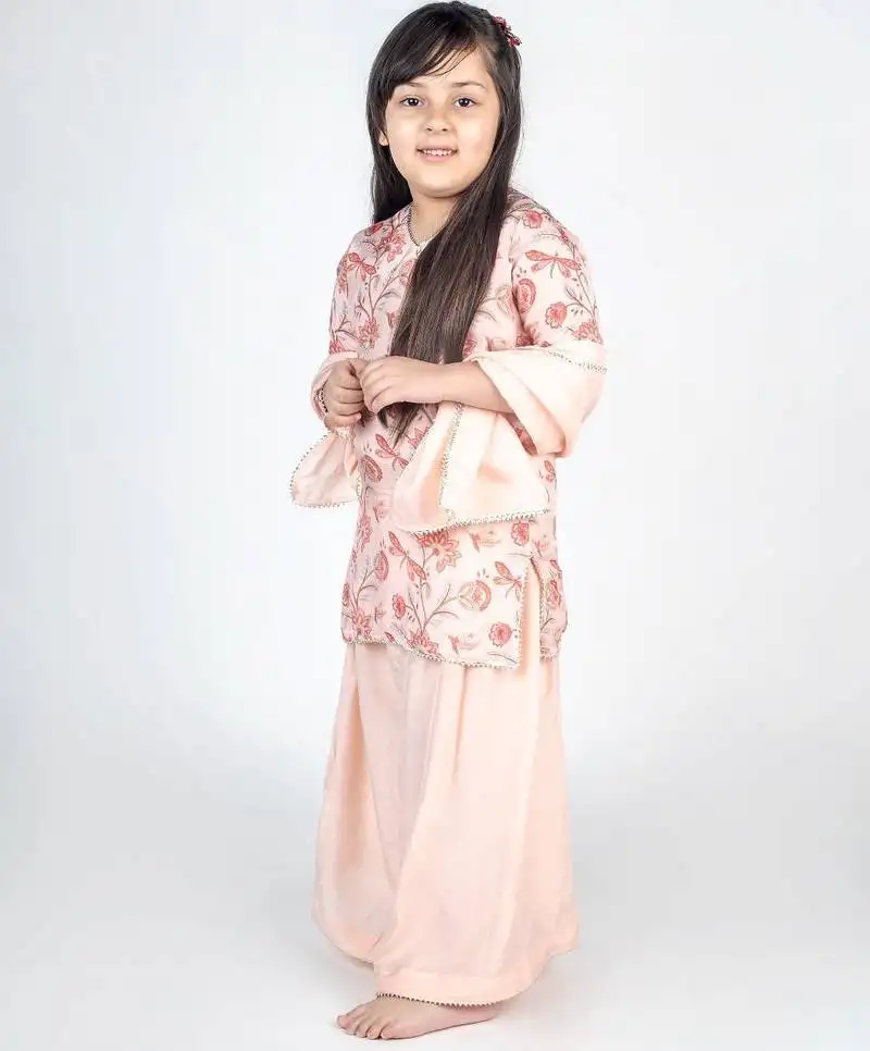 Pink printed cotton sharara set