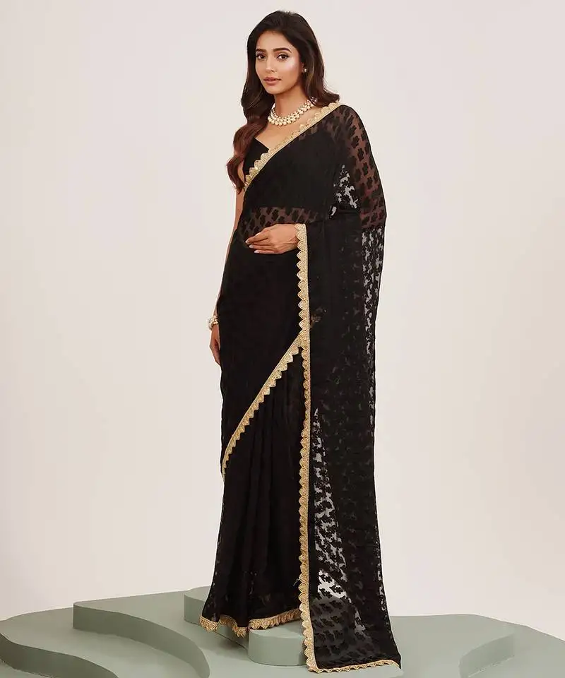 Black sequin brasso saree with fancy pallu and blouse