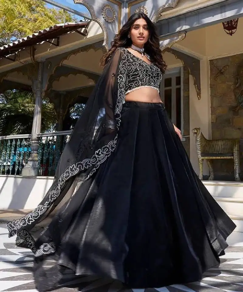 Black lehenga choli with pearl work