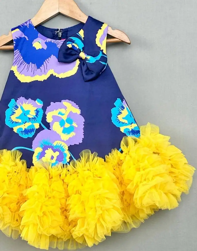 Navy blue & yellow floral tutu dress