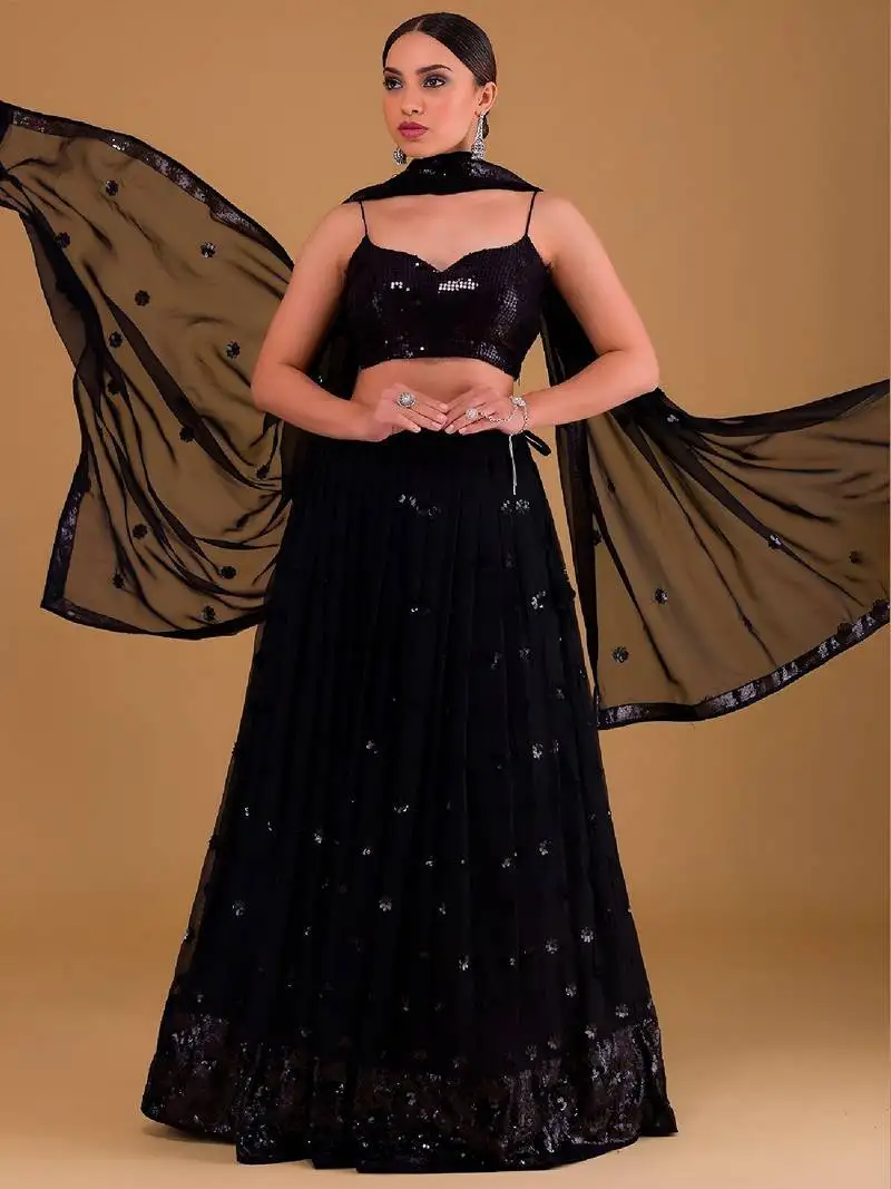 Black georgette sequin embroidered lehenga set