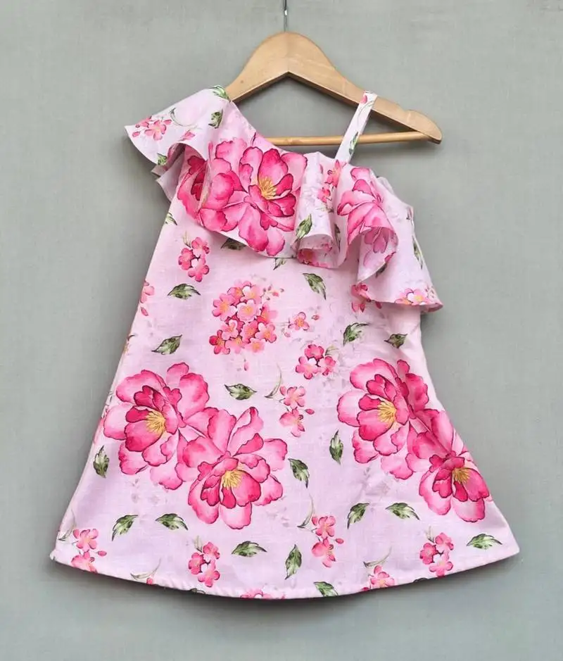 Light pink floral one shoulder dress