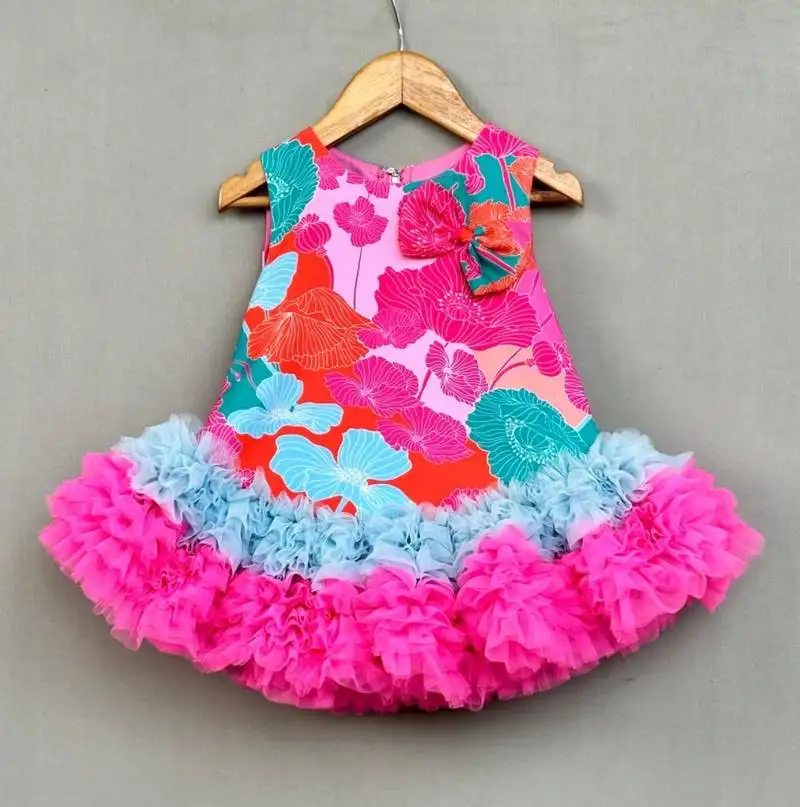 Multicolour abstract printed tutu dress