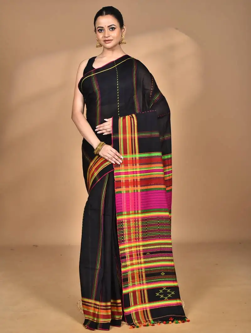 Black cotton dhakai jamdani handloom saree