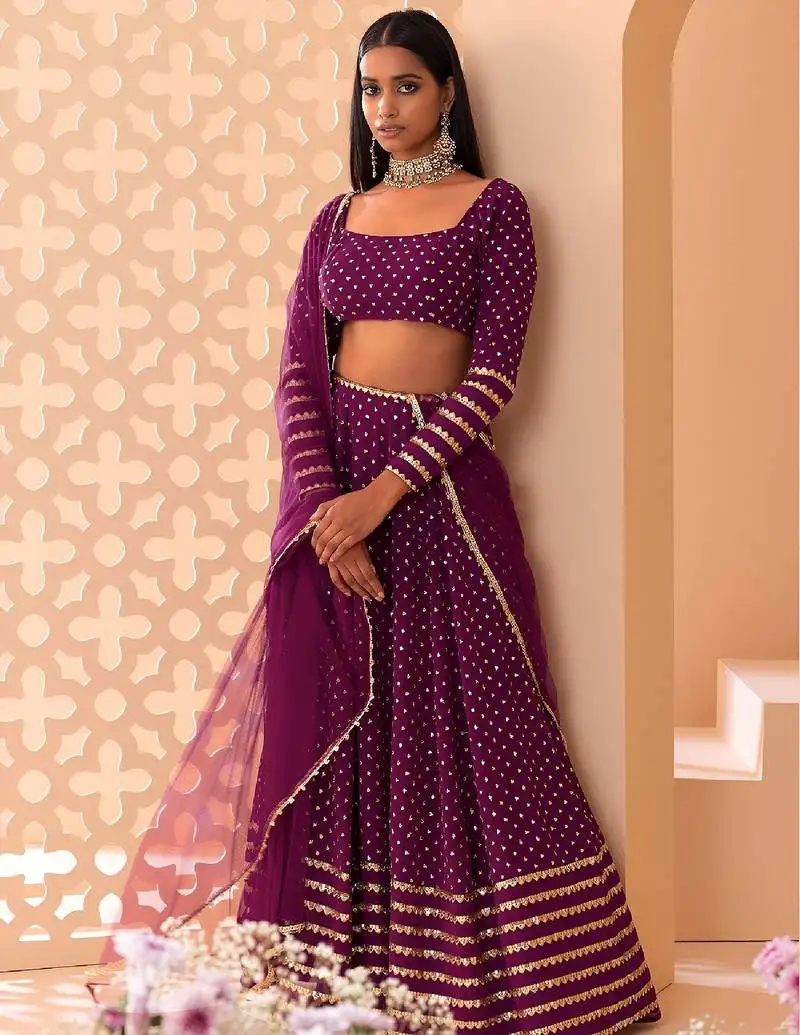 Wine sequin embroidered lehenga set