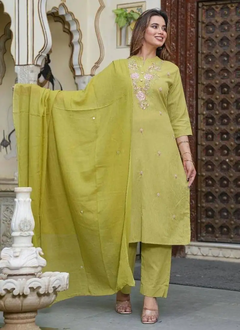 Cotton flex straight kurti pant dupatta set