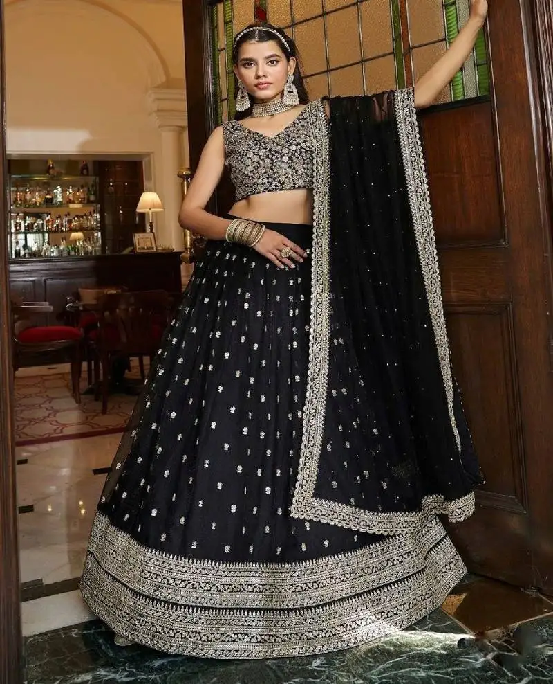Black net sequin embroidery lehenga set