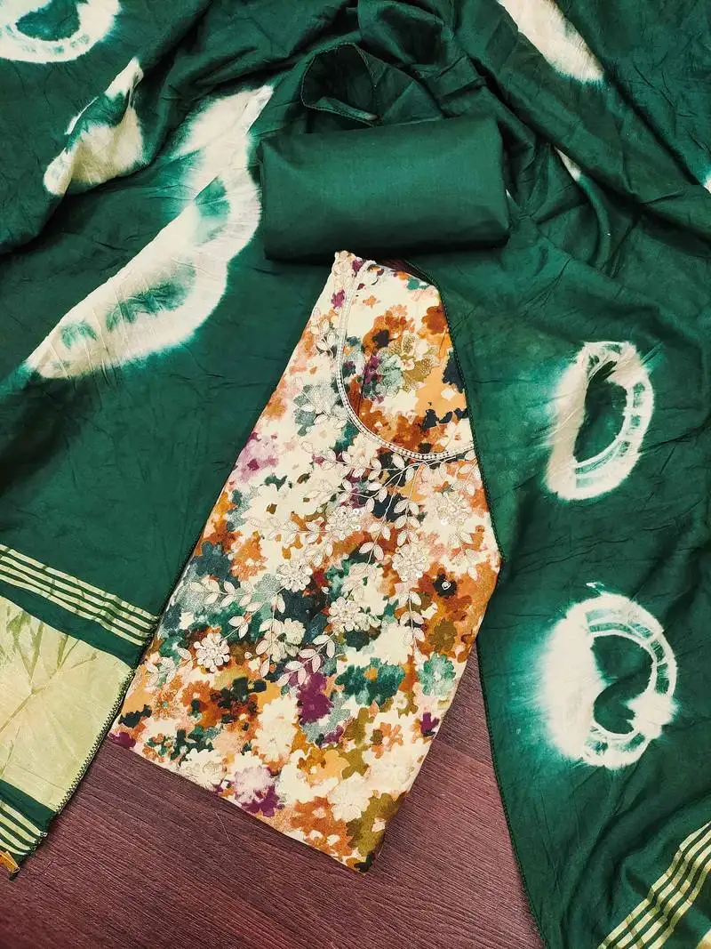 Multi cotton print handwork unstitched dressaterial