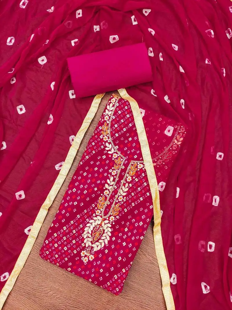 Magenta cotton embroidered unstitched dressaterial