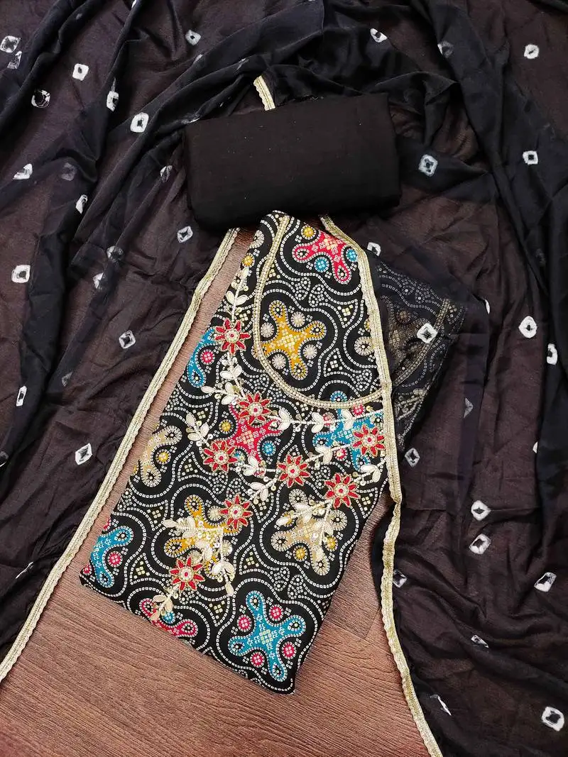 Black cotton embroidered unstitched dressaterial