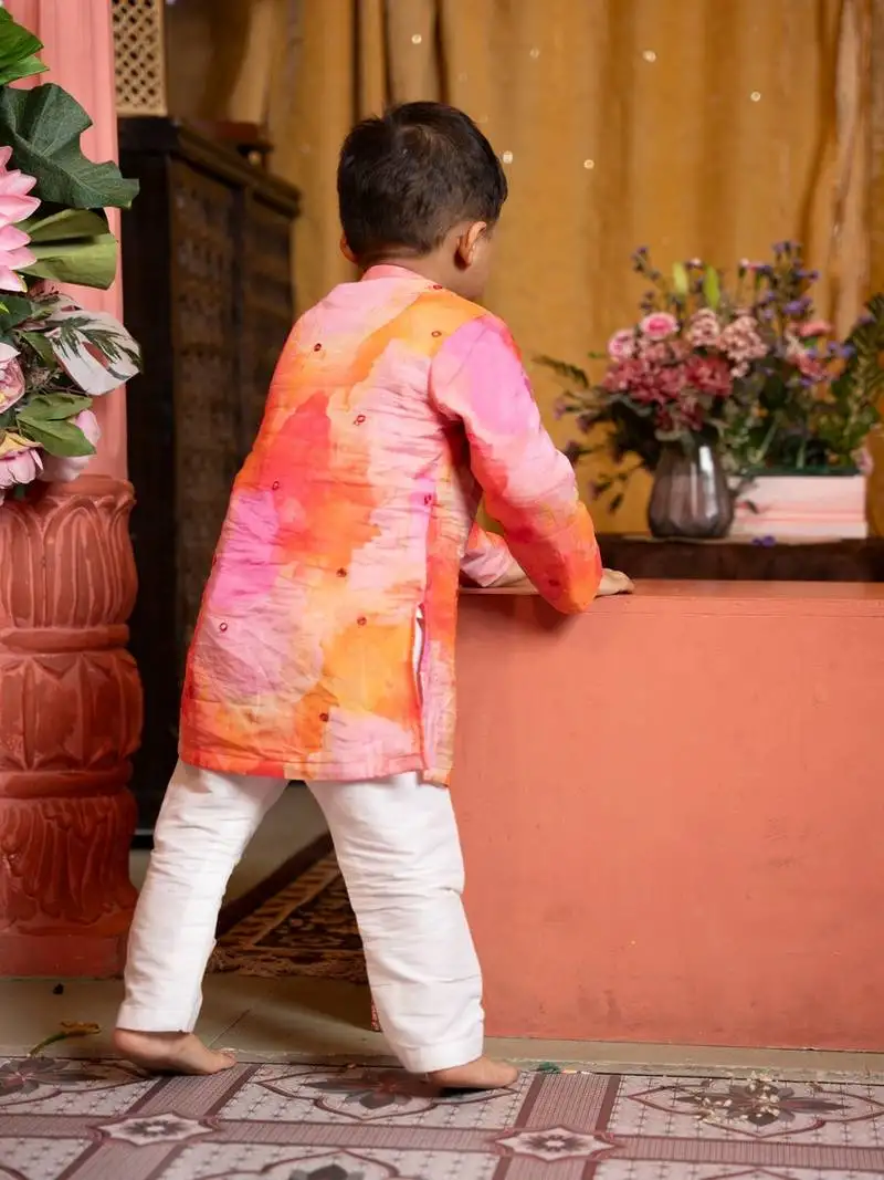 Multicolor printed linen kurta pyjama