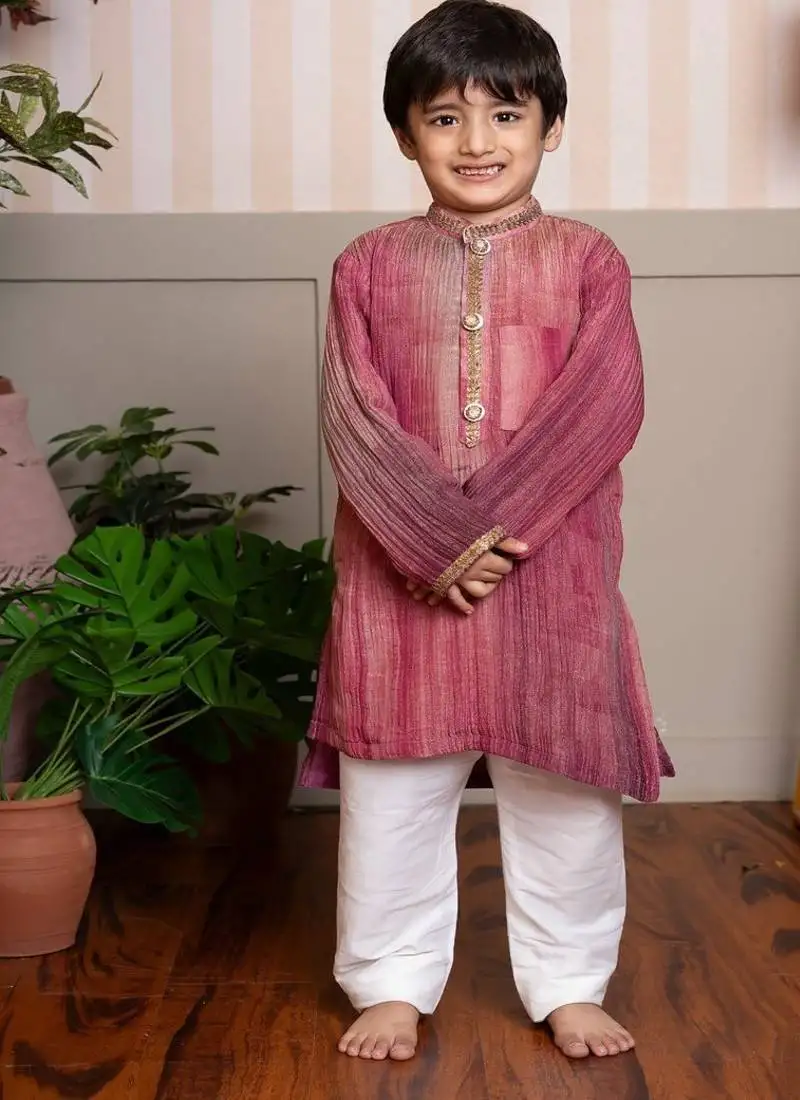 Maroon plain satin kurta pyjama