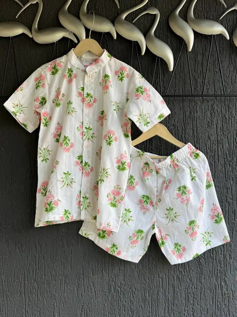 White printed cotton silk co ord set