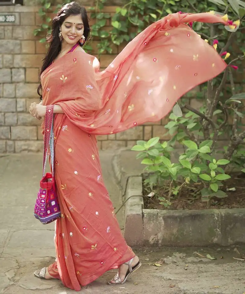 Maroon mul cotton solid saree