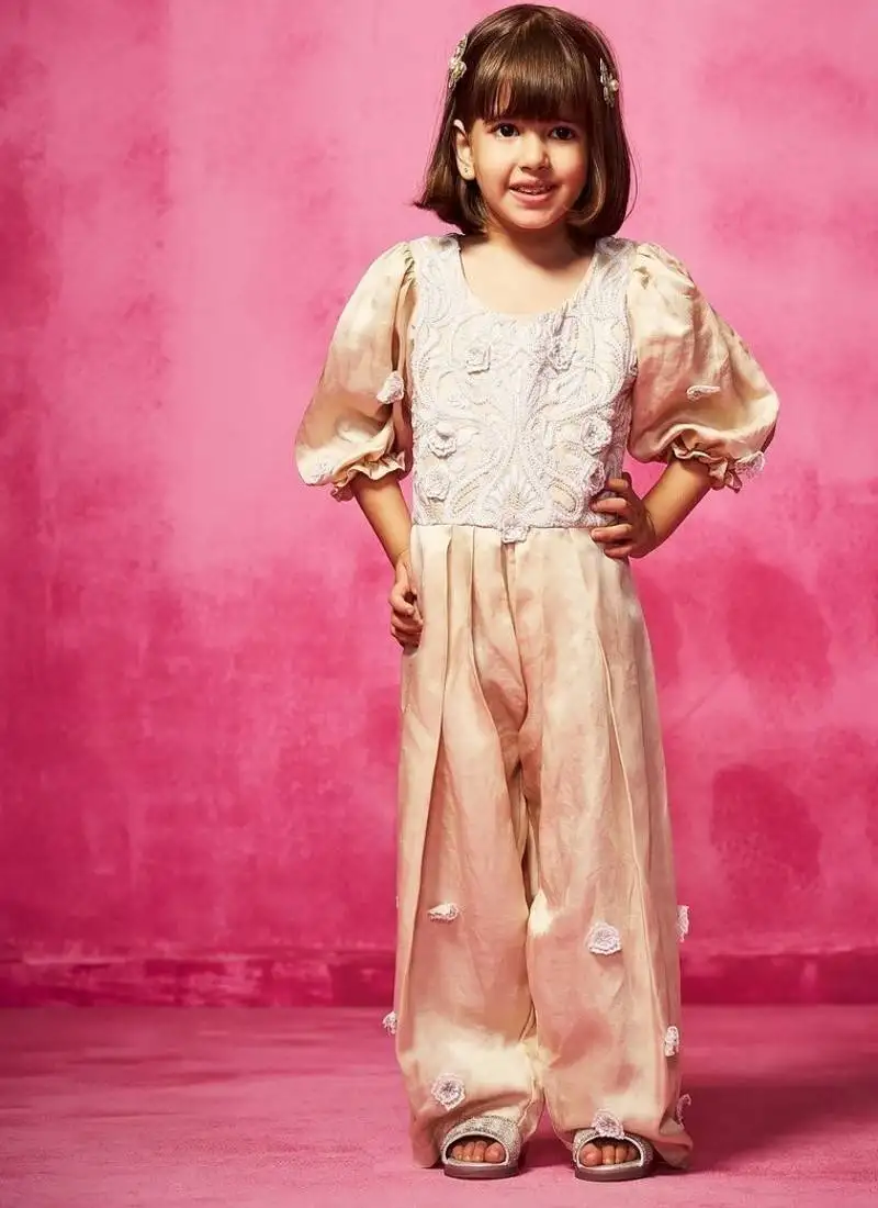 Pink embroidered satin jumpsuit