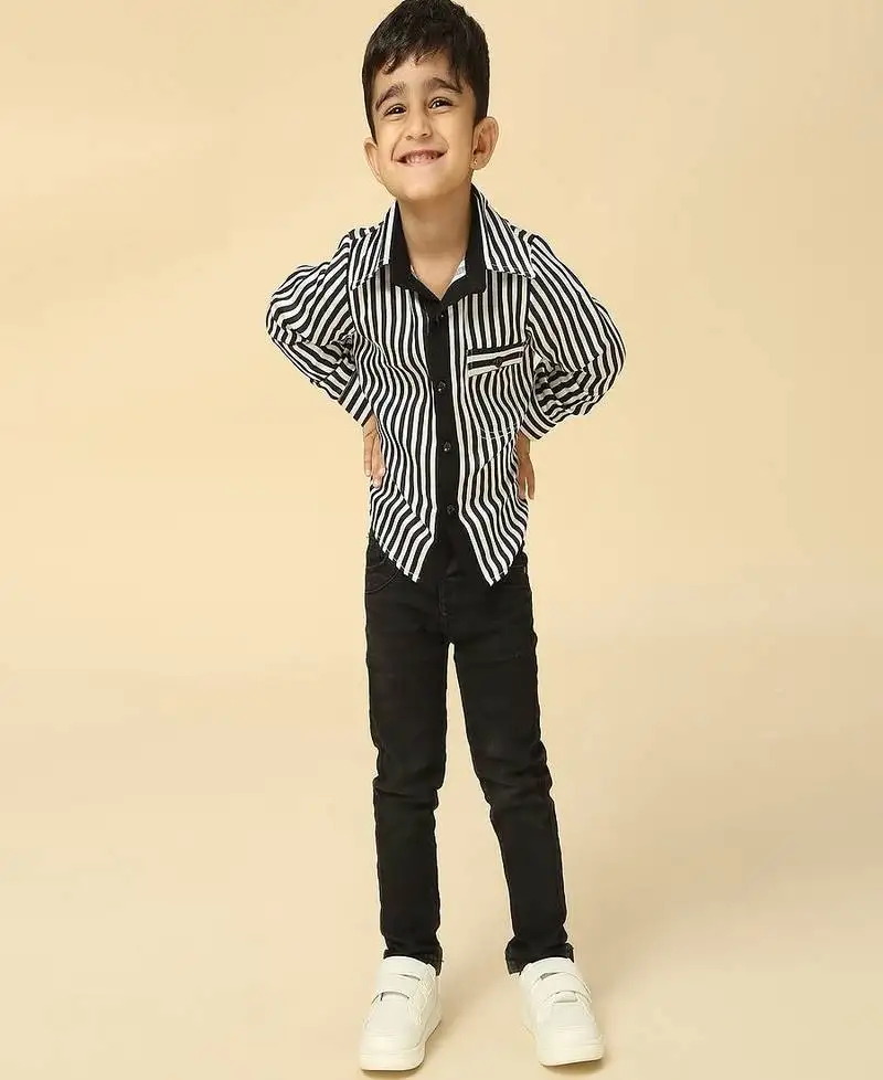 Black stripes printed satin shirt