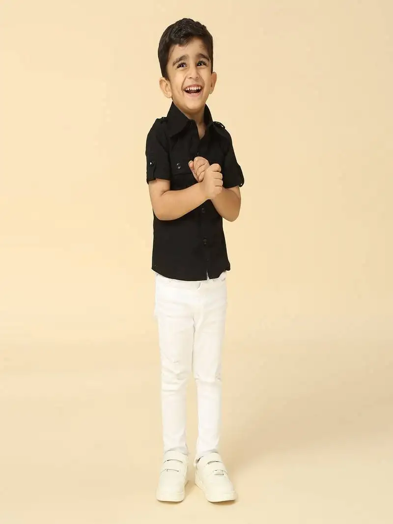 Black printed linen shirt