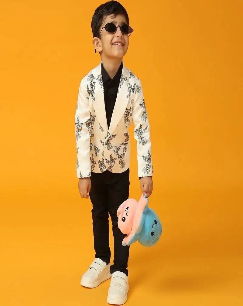 White printed satin blazer