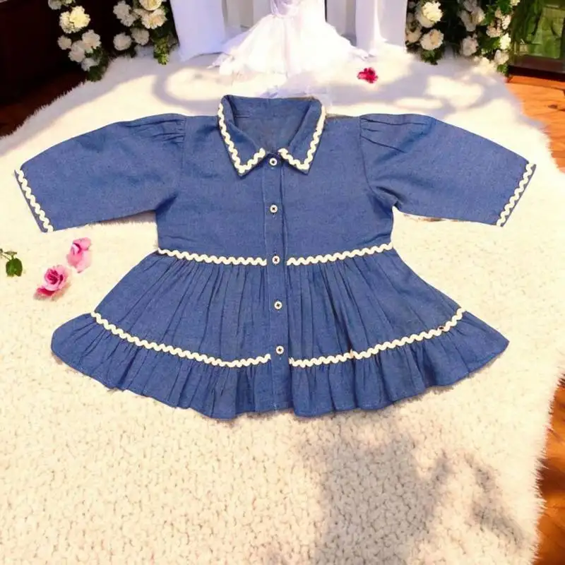 Elegant two-piece set in cotton bled for baby girls-chamber blue
