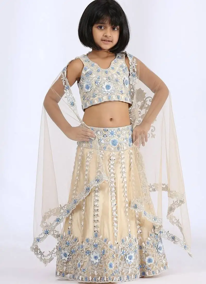 White embroidered cotton silk lehenga