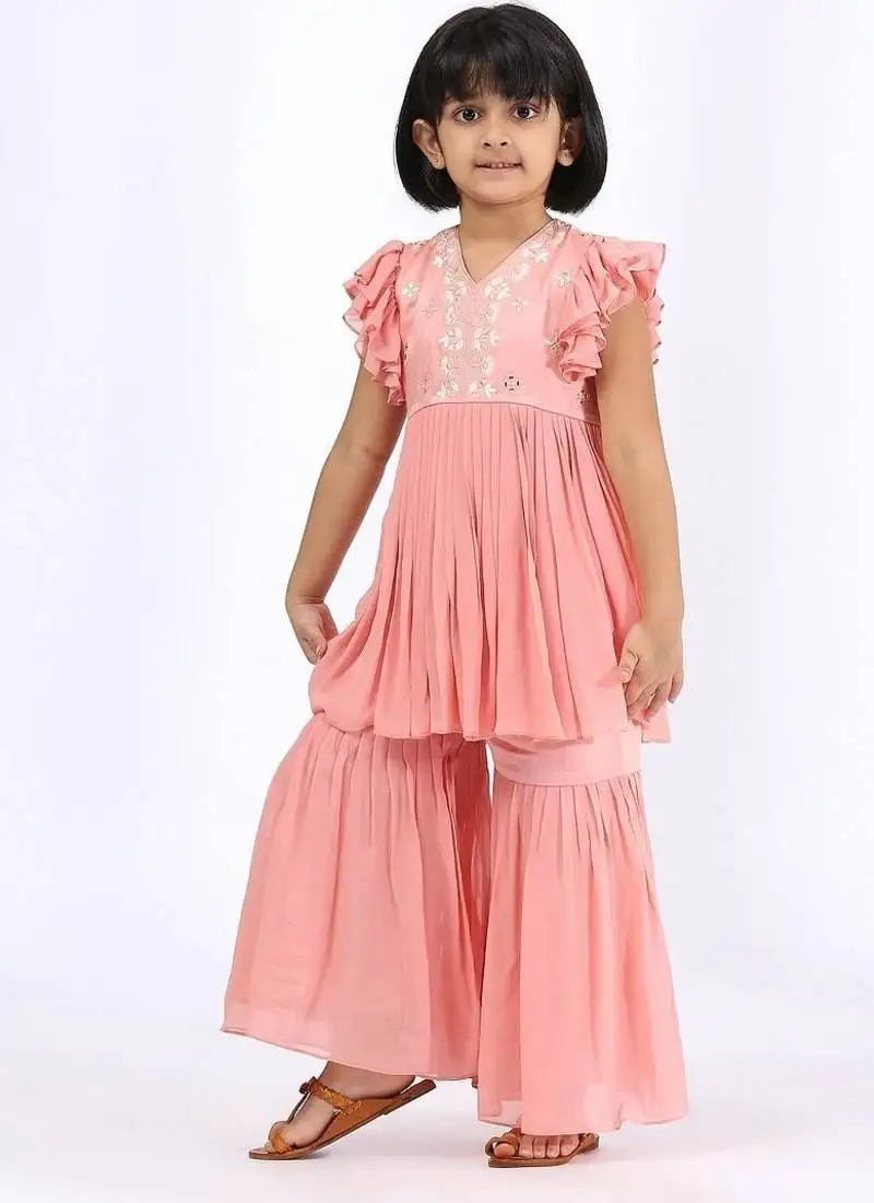 Pink plain cotton gharara