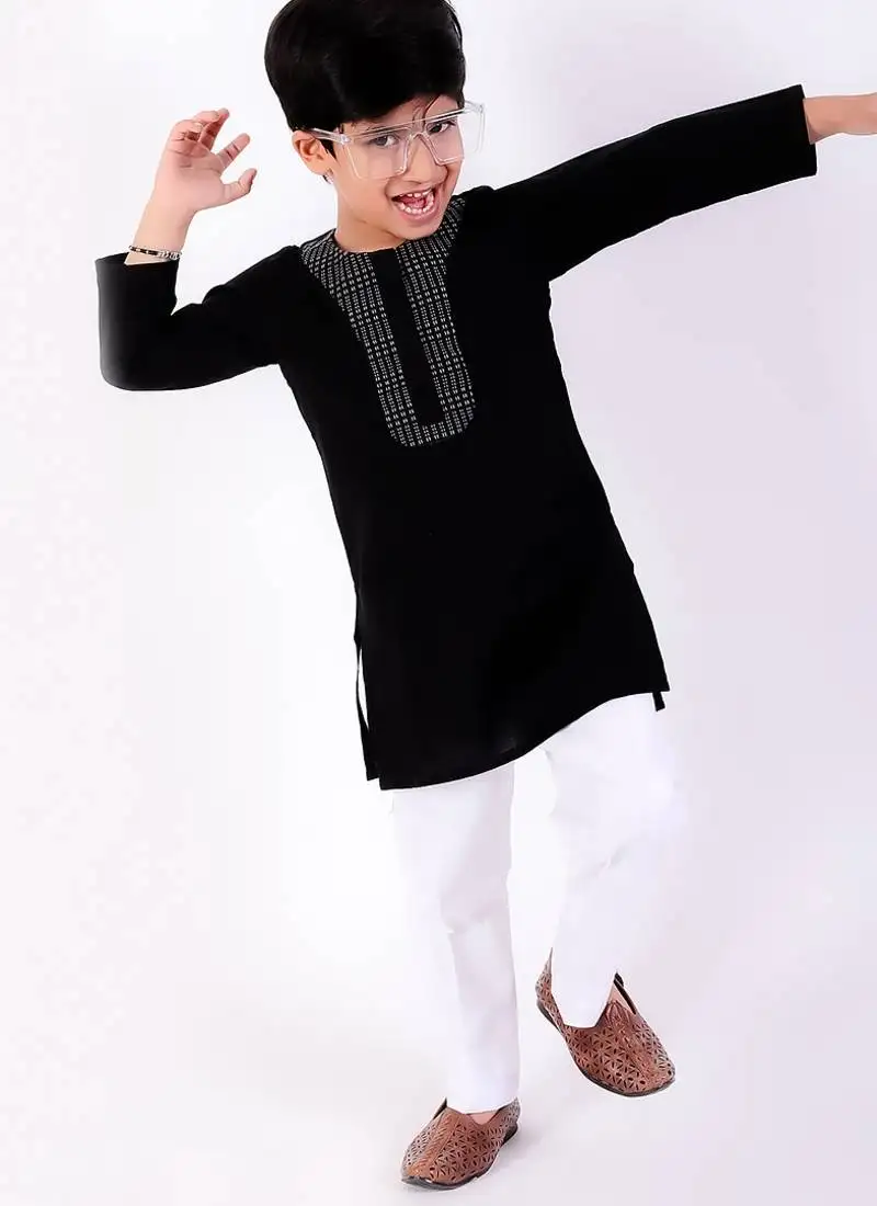 Black cotton plain kurta pyjama