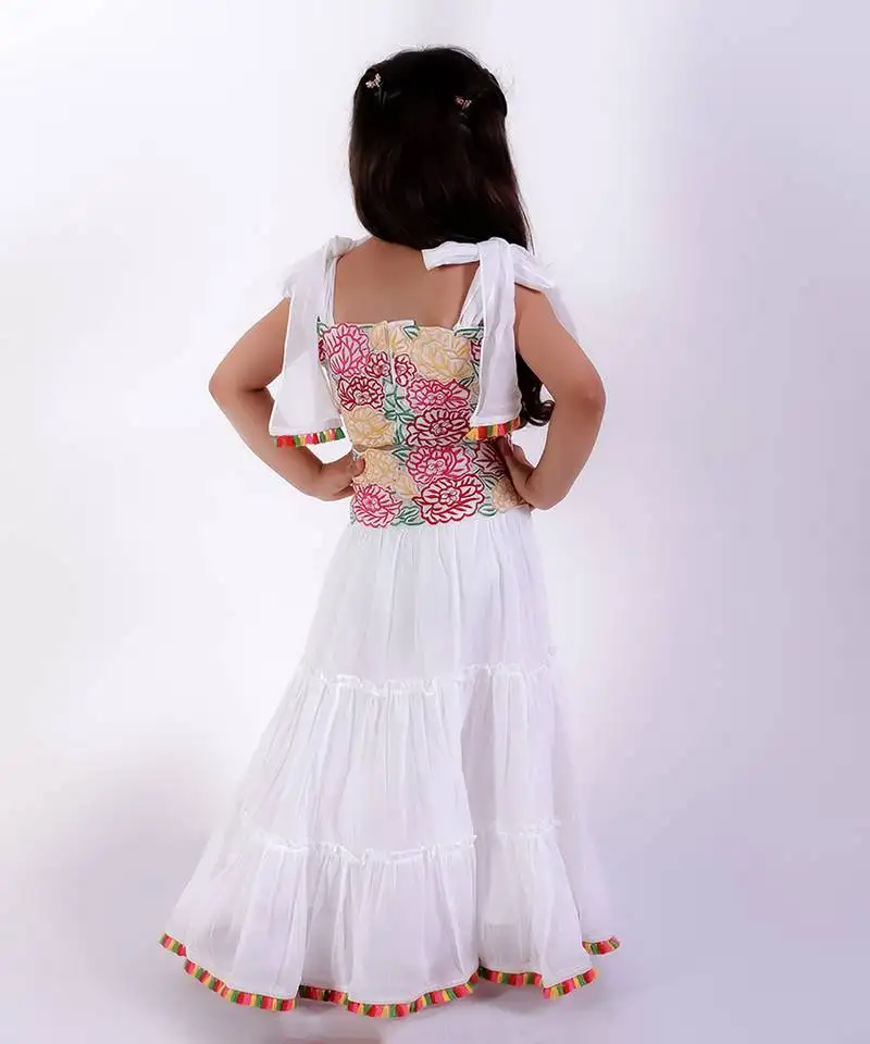 White cotton embroidered lehenga