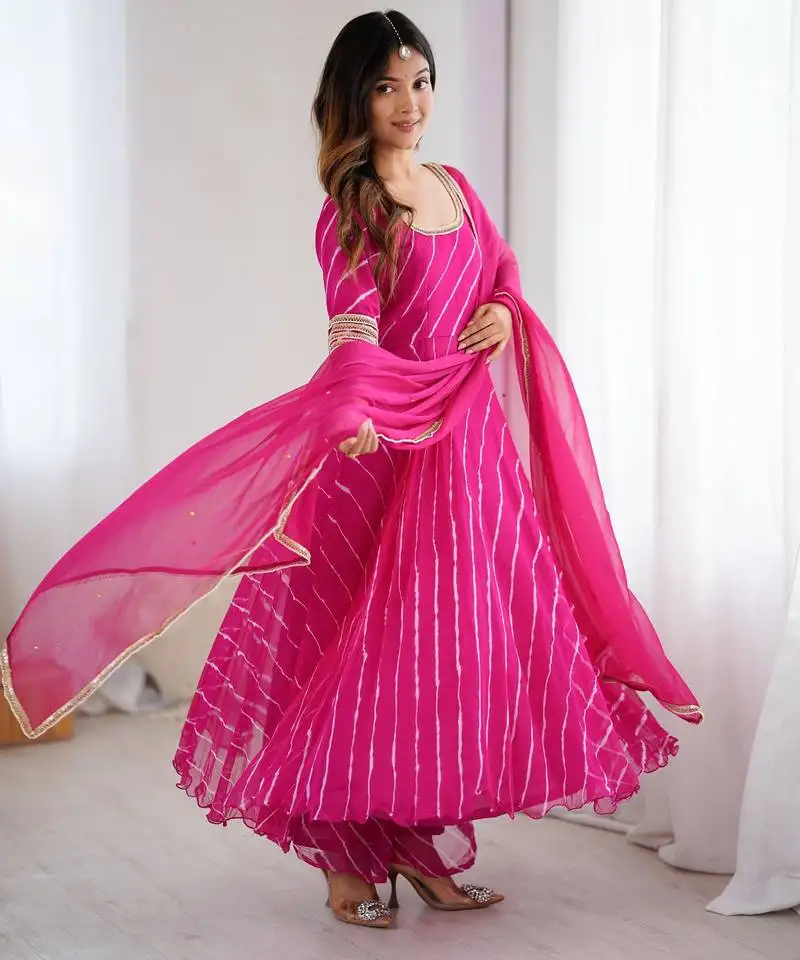 Persian rose anarkali palazzo set with dupatta stitched