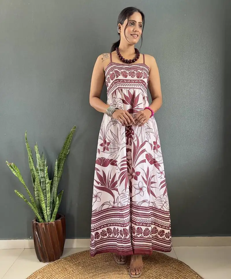 Rayon floral printed gown stitched