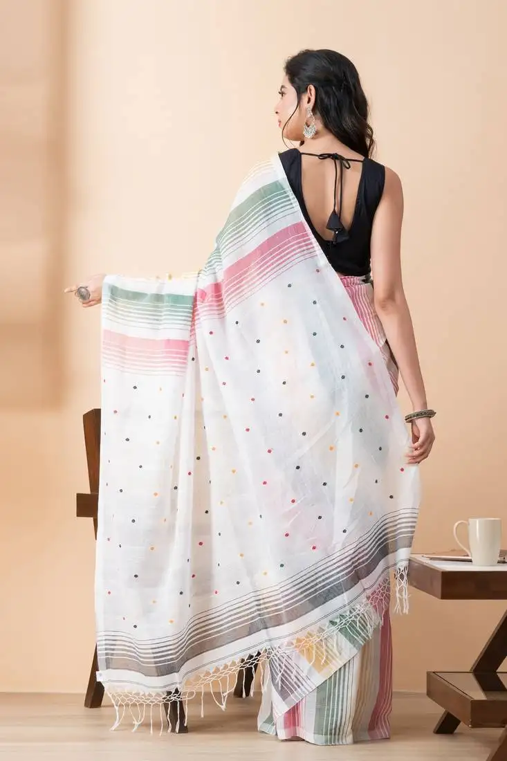Colorful handloom mark mul cotton jamdani saree
