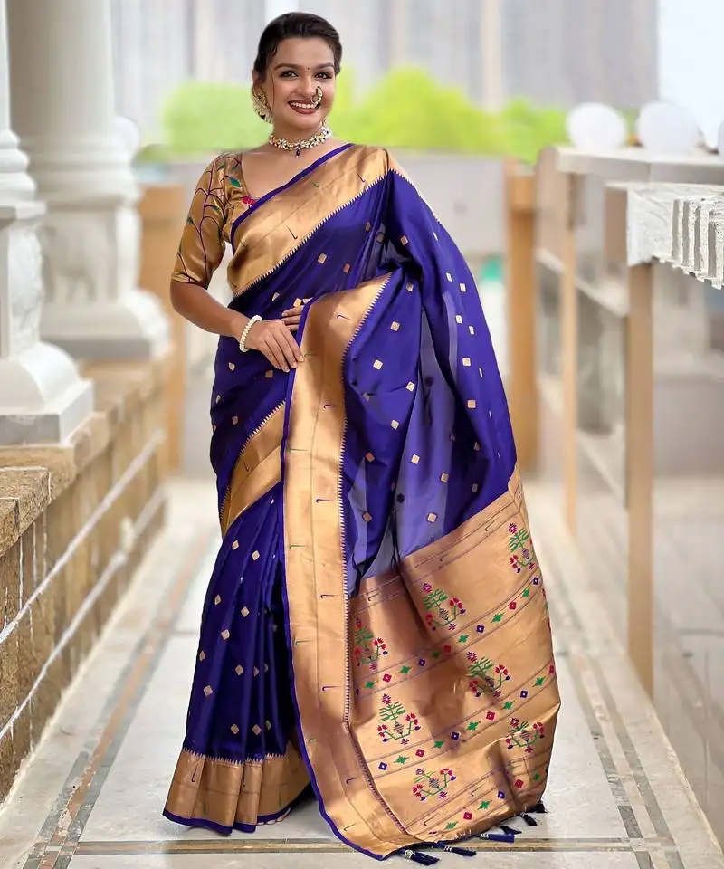 Violet color paithani silk woven jacquard jari designer ethnic saree