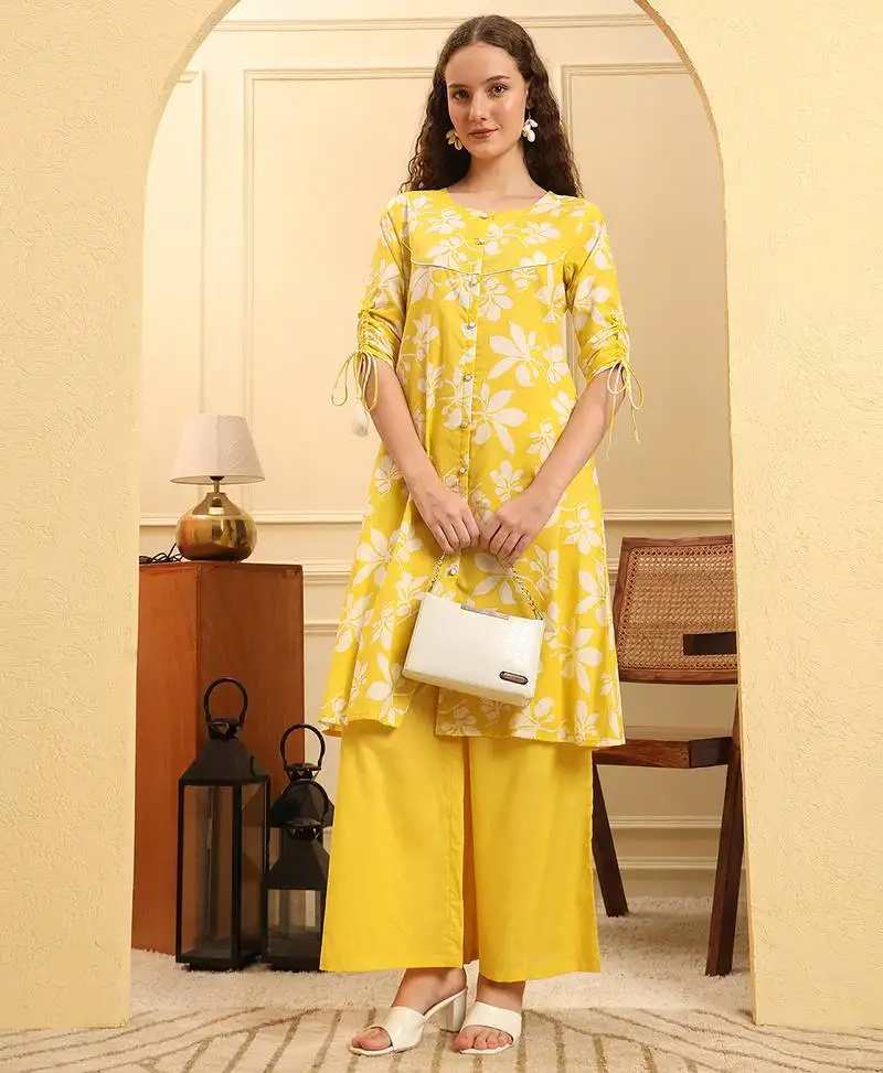 Yellow pure cotton kurta set