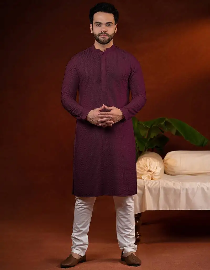 Wine chikankari kurta pajama