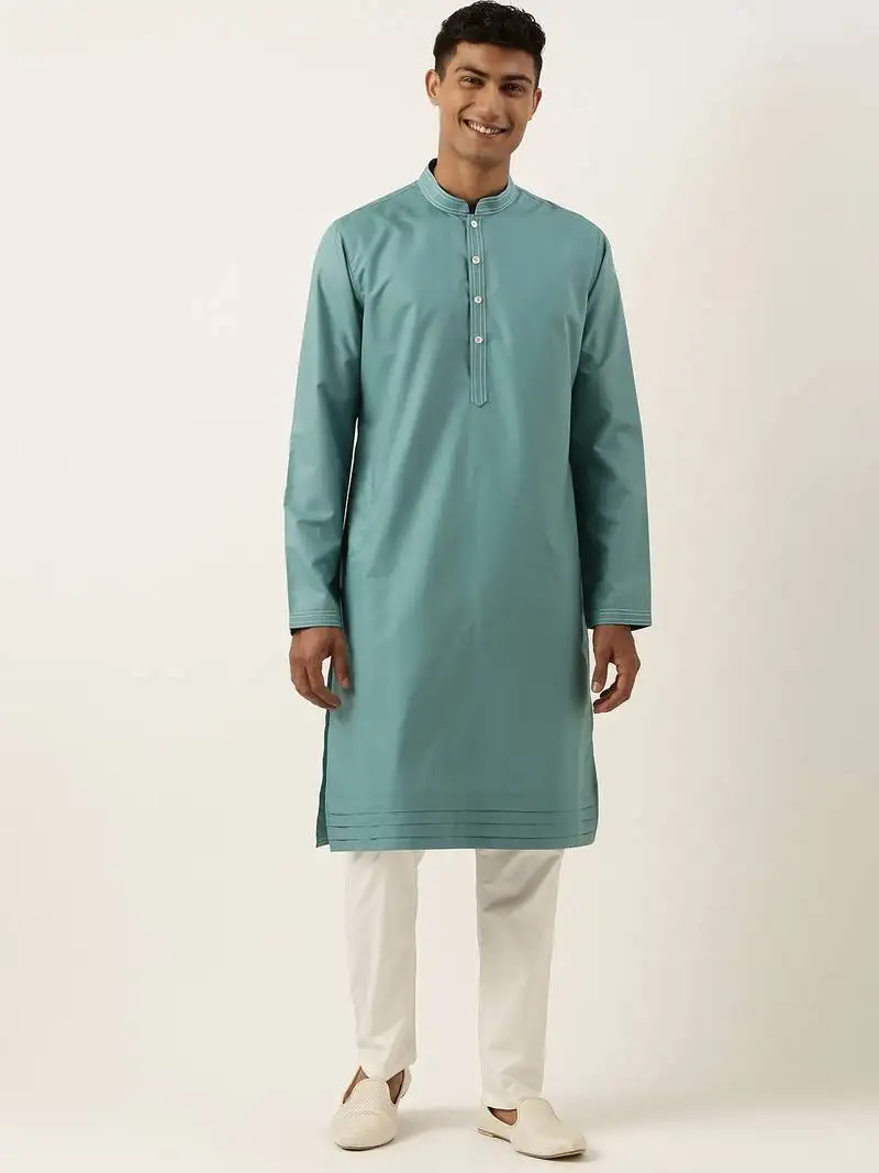 Teal cotton cotton kurta pajama