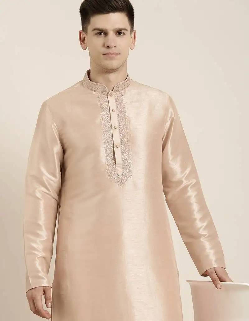 Gold silk embroidered kurta pajama