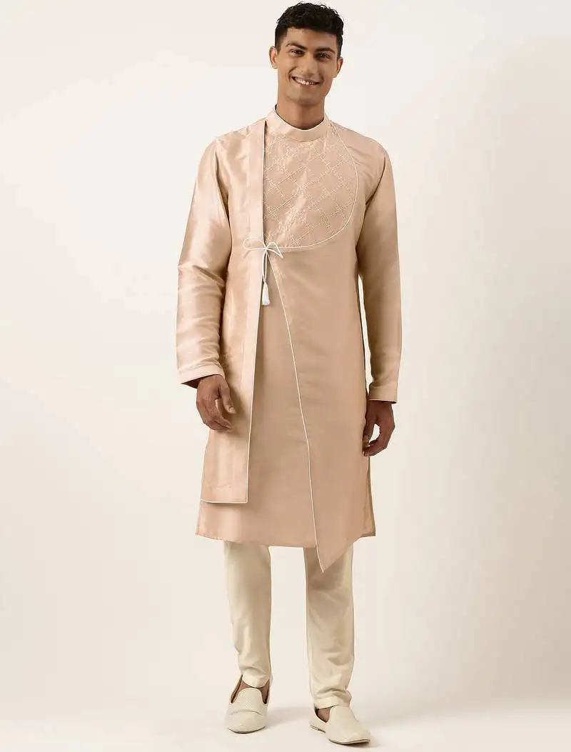Peach embroidery angrakha kurta pajama