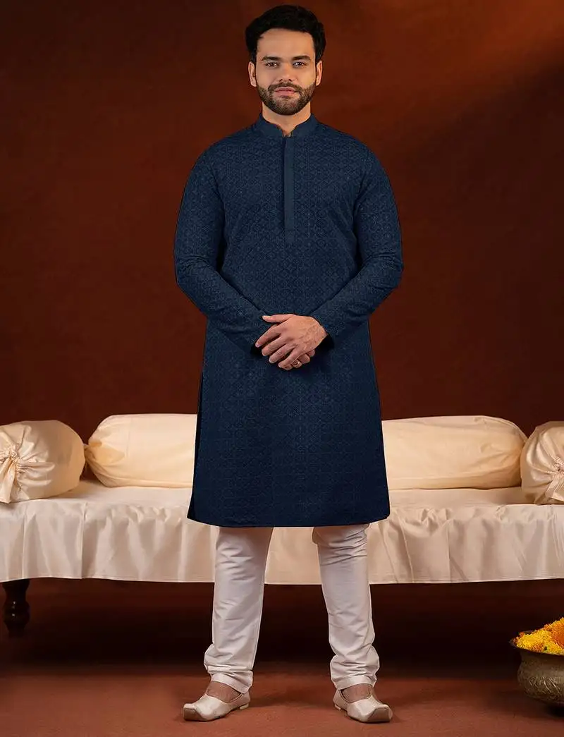 Navy blue chikankari kurta pajama