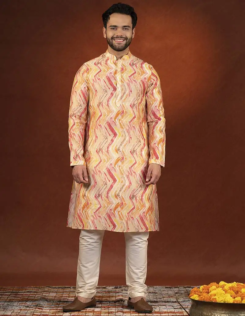 Gold zigzag multicolor ceremonial kurta pajama