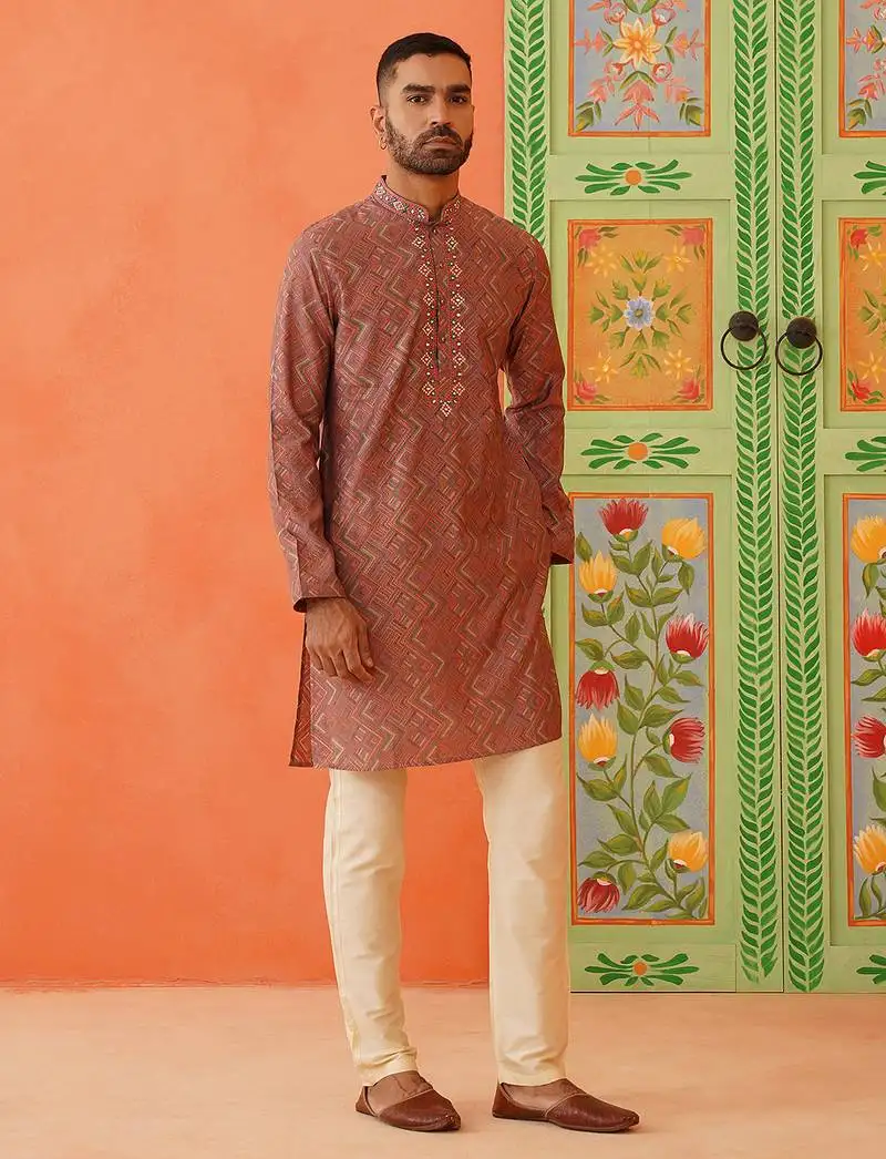 Satin printed kurta pajama