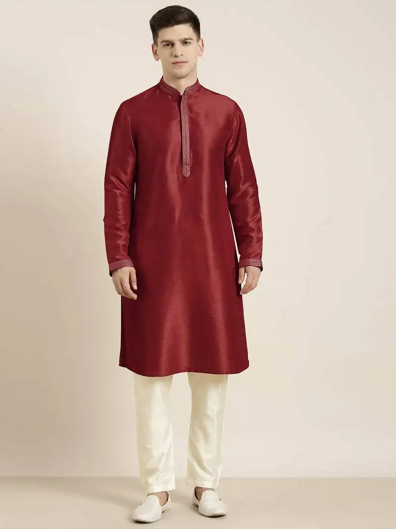 Maroon embroidered kurta pajama