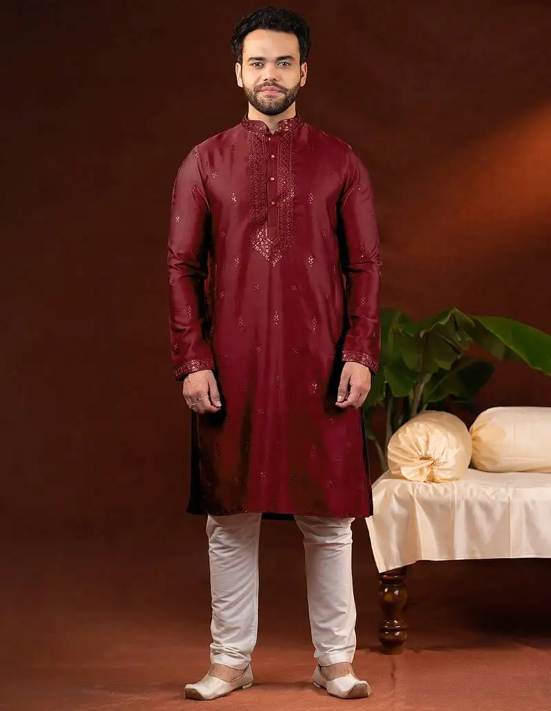 Maroon embroidery kurta pajama
