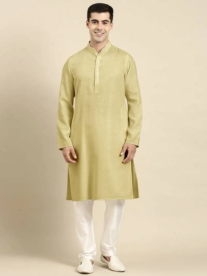 Greenish beige twill weave cotton kurta set