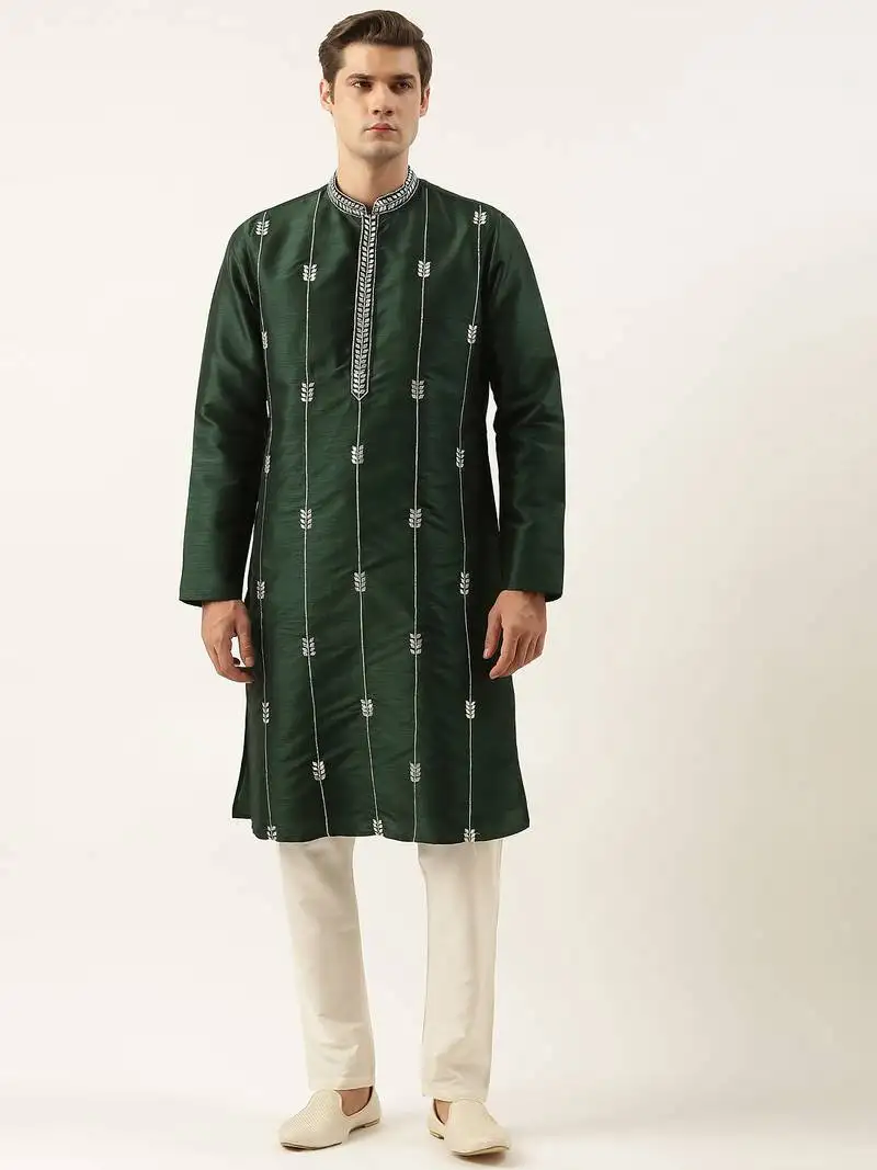 Green silk gota embroidered kurta pajama