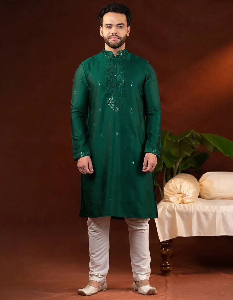 Olive green embroidery kurta pajama