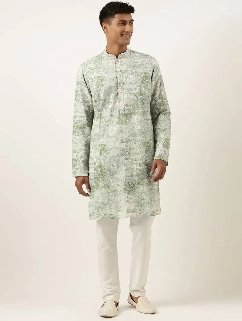 Green sequin embroidery kurta pajama